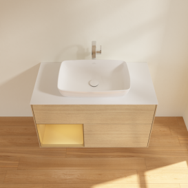 Тумба під раковину Villeroy & Boch Finion 100х50,1 см із підсвічуванням МДФ шпон дуба/скло біле матове G771HFPC