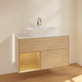 Тумба під раковину Villeroy & Boch Finion 100х50,1 см із підсвічуванням МДФ шпон дуба/скло біле матове G771HFPC