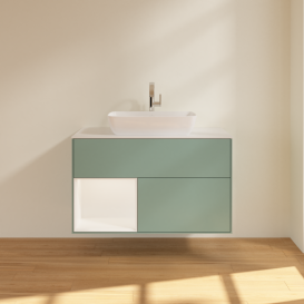 Тумба под раковину Villeroy & Boch Finion 100х50,1 см с подсветкой МДФ оливковый матовый лак/стекло белое матовое G771MTGM