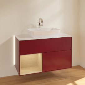 Тумба під раковину Villeroy & Boch Finion 100х50,1 см з підсвічуванням МДФ півонія матовий лак/скло біле матове G771PCHB