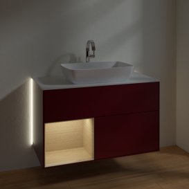 Тумба під раковину Villeroy & Boch Finion 100х50,1 см з підсвічуванням МДФ півонія матовий лак/скло біле матове G771PCHB