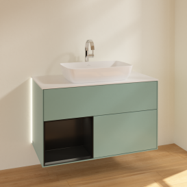 Тумба под раковину Villeroy & Boch Finion 100х50,1 см с подсветкой МДФ оливковый матовый лак/стекло белое матовое G771PDGM