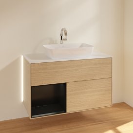 Тумба под раковину Villeroy & Boch Finion 100х50,1 см с подсветкой МДФ шпон дуба/стекло белое матовое G771PDPC