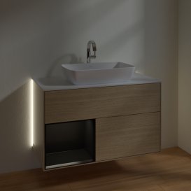 Тумба под раковину Villeroy & Boch Finion 100х50,1 см с подсветкой МДФ шпон дуба/стекло белое матовое G771PDPC