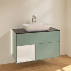 Тумба під раковину Villeroy & Boch Finion 100х50,1 см із підсвічуванням МДФ оливковий матовий лак/скло чорне матове G772GFGM