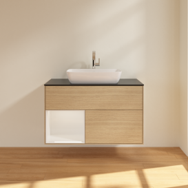 Тумба під раковину Villeroy & Boch Finion 100х50,1 см з підсвічуванням МДФ шпон дуба/скло чорне матове G772GFPC