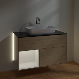 Тумба під раковину Villeroy & Boch Finion 100х50,1 см з підсвічуванням МДФ шпон дуба/скло чорне матове G772GFPC