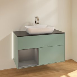 Тумба под раковину Villeroy & Boch Finion 100х50,1 см с подсветкой МДФ оливковый матовый лак/стекло черное матовое G772GKGM