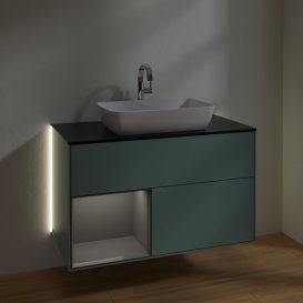 Тумба под раковину Villeroy & Boch Finion 100х50,1 см с подсветкой МДФ оливковый матовый лак/стекло черное матовое G772GKGM