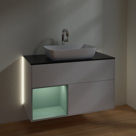 Тумба під раковину Villeroy & Boch Finion 100х50,1 см з підсвічуванням МДФ білий глянцевий лак/скло чорне матове G772GMGF