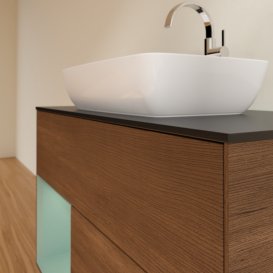 Тумба під раковину Villeroy & Boch Finion 100х50,1 см із підсвічуванням МДФ шпон волоського горіха/скло чорне матове G772GMGN