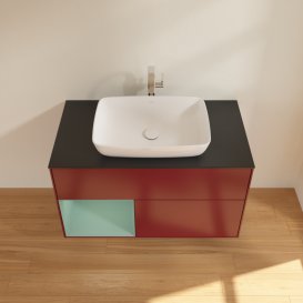 Тумба під раковину Villeroy & Boch Finion 100х50,1 см з підсвічуванням МДФ півонія матовий лак/скло чорне матове G772GMHB