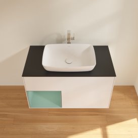 Тумба под раковину Villeroy & Boch Finion 100х50,1 см с подсветкой МДФ белый матовый лак/стекло черное матовое G772GMMT