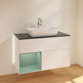 Тумба под раковину Villeroy & Boch Finion 100х50,1 см с подсветкой МДФ белый матовый лак/стекло черное матовое G772GMMT