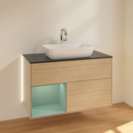 Тумба під раковину Villeroy & Boch Finion 100х50,1 см із підсвічуванням МДФ шпон дуба/скло чорне матове G772GMPC