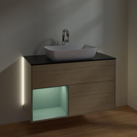 Тумба під раковину Villeroy & Boch Finion 100х50,1 см із підсвічуванням МДФ шпон дуба/скло чорне матове G772GMPC