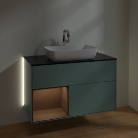 Тумба під раковину Villeroy & Boch Finion 100х50,1 см із підсвічуванням МДФ оливковий матовий лак/скло чорне матове G772GNGM