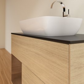 Тумба під раковину Villeroy & Boch Finion 100х50,1 см із підсвічуванням МДФ шпон дуба/скло чорне матове G772GNPC