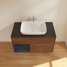 Тумба под раковину Villeroy & Boch Finion 100х50,1 см с подсветкой МДФ шпон грецкого ореха/стекло черное матовое G772HGGN