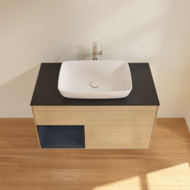 Тумба під раковину Villeroy & Boch Finion 100х50,1 см із підсвічуванням МДФ шпон дуба/скло чорне матове G772HGPC