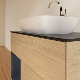 Тумба під раковину Villeroy & Boch Finion 100х50,1 см із підсвічуванням МДФ шпон дуба/скло чорне матове G772HGPC