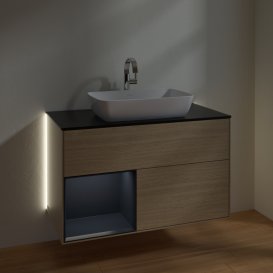 Тумба под раковину Villeroy & Boch Finion 100х50,1 см с подсветкой МДФ шпон дуба/стекло черное матовое G772HGPC