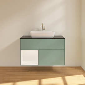 Тумба под раковину Villeroy & Boch Finion 100х50,1 см с подсветкой МДФ оливковый матовый лак/стекло черное матовое G772MTGM