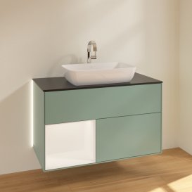 Тумба под раковину Villeroy & Boch Finion 100х50,1 см с подсветкой МДФ оливковый матовый лак/стекло черное матовое G772MTGM