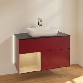 Тумба під раковину Villeroy & Boch Finion 100х50,1 см з підсвічуванням МДФ півонія матовий лак/скло чорне матове G772PCHB