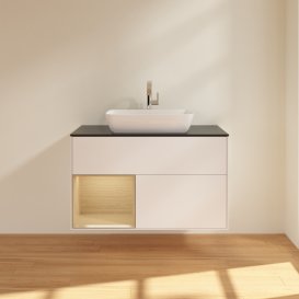 Тумба під раковину Villeroy & Boch Finion 100х50,1 см із підсвічуванням МДФ білий матовий лак/скло чорне матове G772PCMT