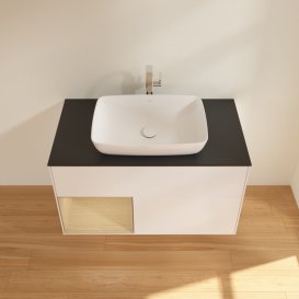 Тумба під раковину Villeroy & Boch Finion 100х50,1 см із підсвічуванням МДФ білий матовий лак/скло чорне матове G772PCMT