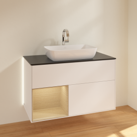 Тумба під раковину Villeroy & Boch Finion 100х50,1 см із підсвічуванням МДФ білий матовий лак/скло чорне матове G772PCMT