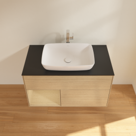 Тумба под раковину Villeroy & Boch Finion 100х50,1 см с подсветкой МДФ шпон дуба/стекло черное матовое G772PCPC