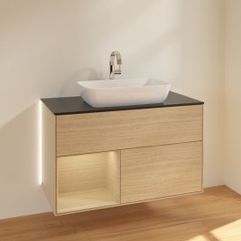 Тумба под раковину Villeroy & Boch Finion 100х50,1 см с подсветкой МДФ шпон дуба/стекло черное матовое G772PCPC