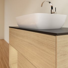 Тумба под раковину Villeroy & Boch Finion 100х50,1 см с подсветкой МДФ шпон дуба/стекло черное матовое G772PCPC