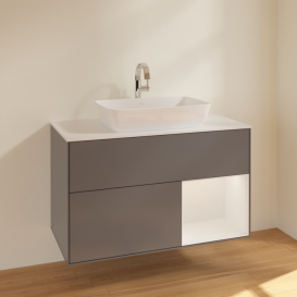 Тумба под раковину Villeroy & Boch Finion 100х50,1 см с подсветкой МДФ антрацит матовый лак/стекло белое матовое F781GFGK