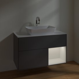 Тумба під раковину Villeroy & Boch Finion 100х50,1 см із підсвічуванням МДФ антрацит матовий лак/скло біле матове F781GFGK