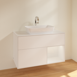 Тумба під раковину Villeroy & Boch Finion 100х50,1 см із підсвічуванням МДФ білий матовий лак/скло біле матове F781GFMT