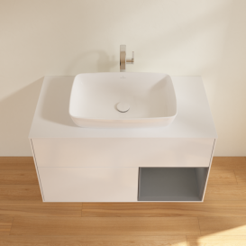 Тумба під раковину Villeroy & Boch Finion 100х50,1 см з підсвіткою МДФ білий глянцевий лак/скло біле матове F781GKGF