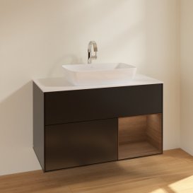 Тумба під раковину Villeroy & Boch Finion 100х50,1 см із підсвічуванням МДФ чорний матовий лак/скло біле матове F781GNPD