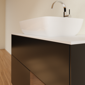 Тумба під раковину Villeroy & Boch Finion 100х50,1 см із підсвічуванням МДФ чорний матовий лак/скло біле матове F781GNPD