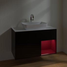 Тумба під раковину Villeroy & Boch Finion 100х50,1 см із підсвічуванням МДФ чорний матовий лак/скло біле матове F781HBPD