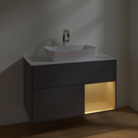 Тумба під раковину Villeroy & Boch Finion 100х50,1 см із підсвічуванням МДФ антрацит матовий лак/скло біле матове F781HFGK