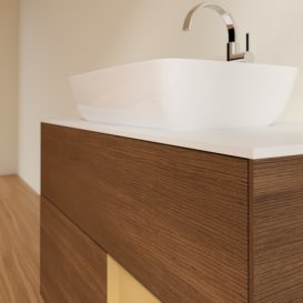 Тумба під раковину Villeroy & Boch Finion 100х50,1 см із підсвічуванням МДФ шпон волоського горіха/скло біле матове F781HFGN