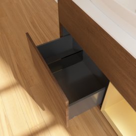 Тумба під раковину Villeroy & Boch Finion 100х50,1 см із підсвічуванням МДФ шпон волоського горіха/скло біле матове F781HFGN