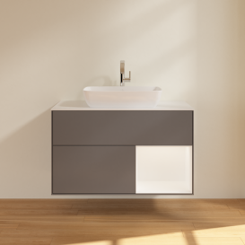 Тумба под раковину Villeroy & Boch Finion 100х50,1 см с подсветкой МДФ антрацит матовый лак/стекло белое матовое F781MTGK