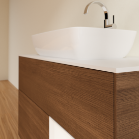 Тумба під раковину Villeroy & Boch Finion 100х50,1 см із підсвічуванням МДФ шпон волоського горіха/скло біле матове F781MTGN