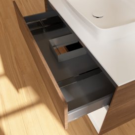 Тумба під раковину Villeroy & Boch Finion 100х50,1 см із підсвічуванням МДФ шпон волоського горіха/скло біле матове F781MTGN