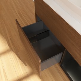 Тумба под раковину Villeroy & Boch Finion 100х50,1 см с подсветкой МДФ шпон грецкого ореха/стекло белое матовое F781PDGN