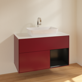 Тумба під раковину Villeroy & Boch Finion 100х50,1 см з підсвічуванням МДФ півонія матовий лак/скло біле матове F781PDHB